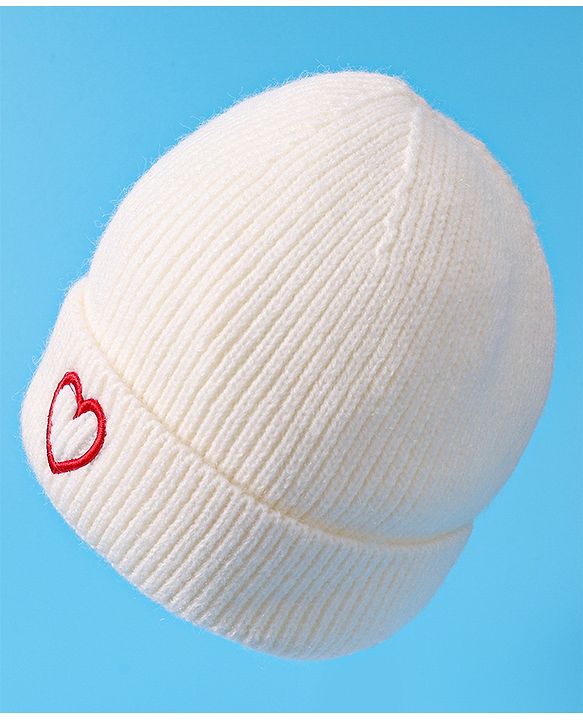 Babyhug Woollen Cap & Muffler Set with Heart Design - White