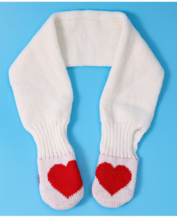 Babyhug Woollen Cap & Muffler Set with Heart Design - White