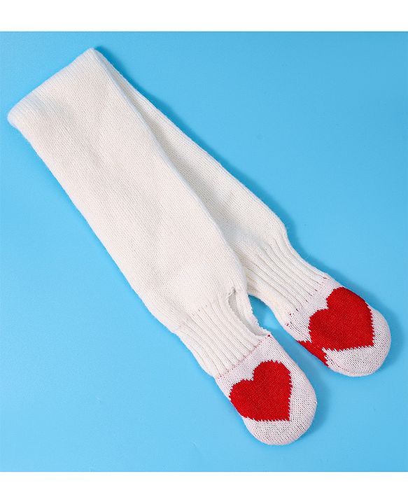 Babyhug Woollen Cap & Muffler Set with Heart Design - White
