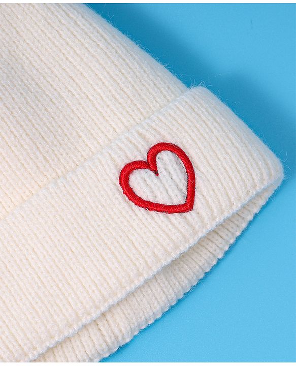 Babyhug Woollen Cap & Muffler Set with Heart Design - White