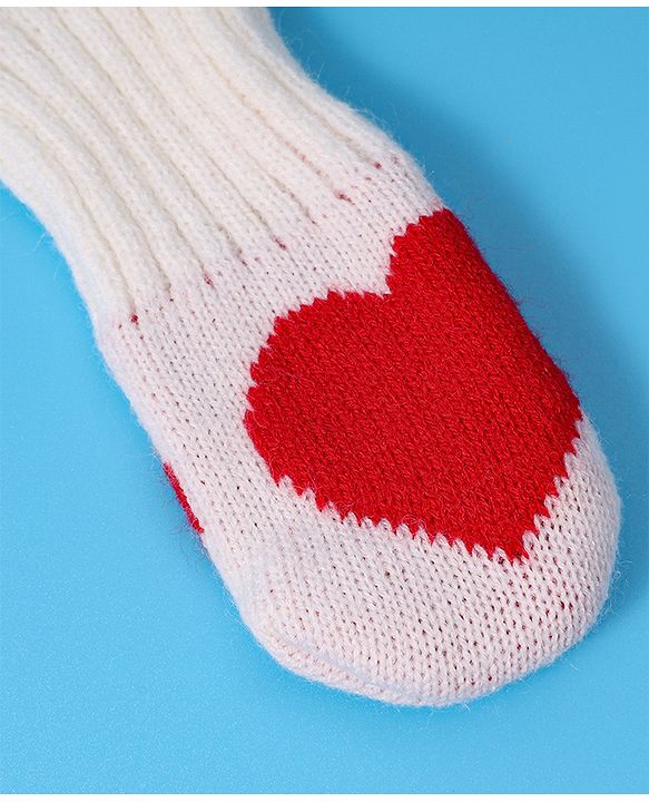 Babyhug Woollen Cap & Muffler Set with Heart Design - White