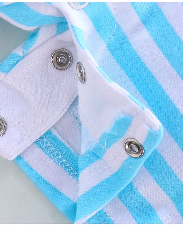 Babyhug 100% Cotton Knit Half Sleeves Striped & Dino Printed Romper - Blue & White