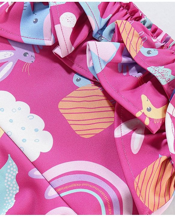 Babyhug Sleeveless Cross Back Animals Printed Frock Style Swimsuit - Purple