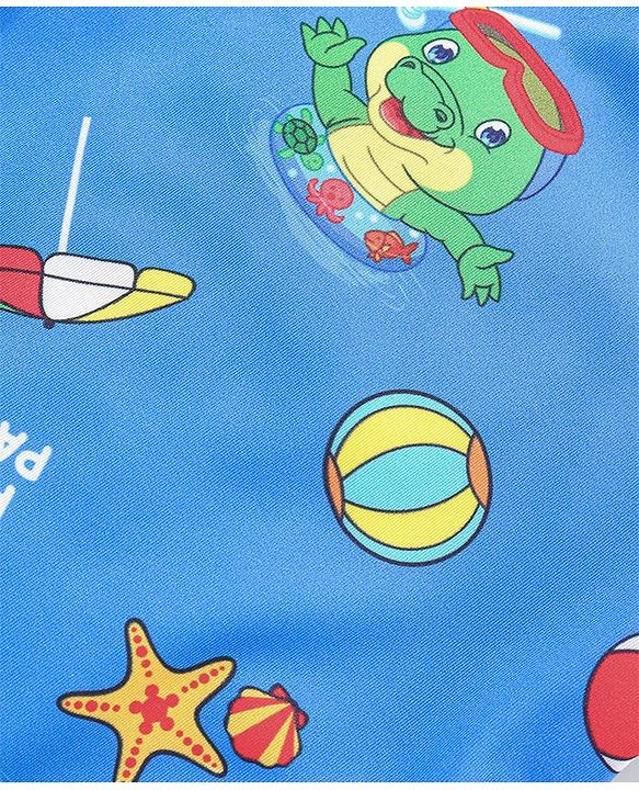 Babyhug Raglan Half Sleeves Crocodile Printed Legged Swimsuit - Blue