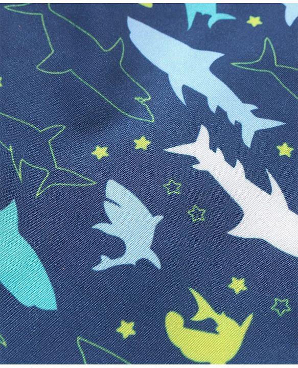 Babyhug Half Sleeves Legged Swimsuit with Shark Print -  Navy Blue