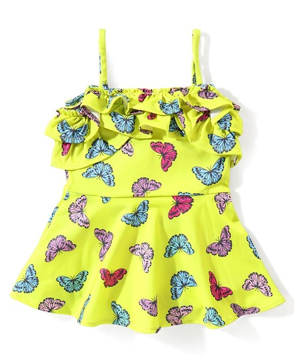 Babyhug Sleeveless  Frock Style Swimsuit with Butterfly Print  - Yellow