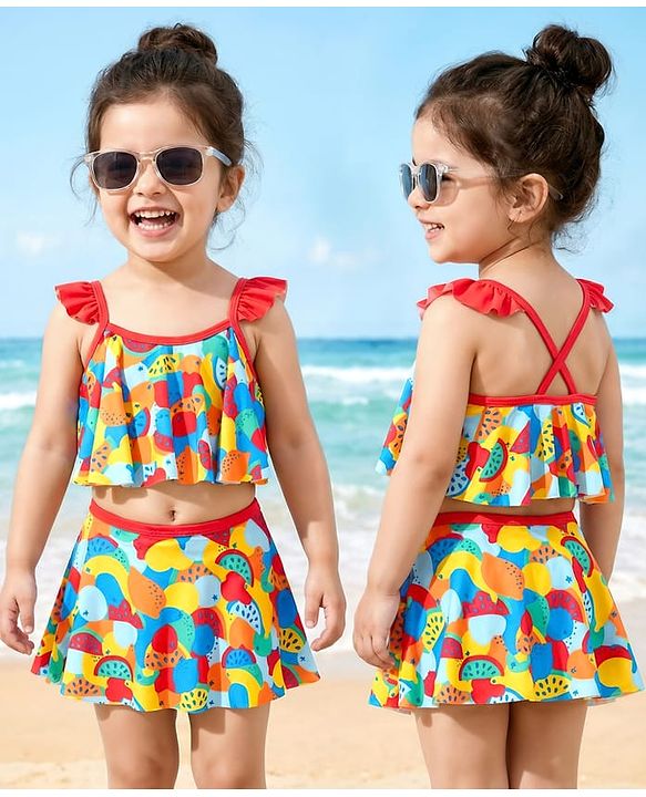 Babyhug Sleeveless  Two Piece Swimsuit with Fruit Print - Multicolour