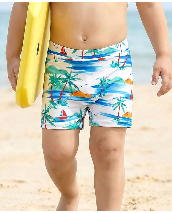 Babyhug Tropical Printed Swimming Trunk - White