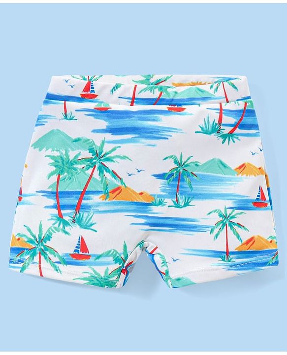 Babyhug Tropical Printed Swimming Trunk - White