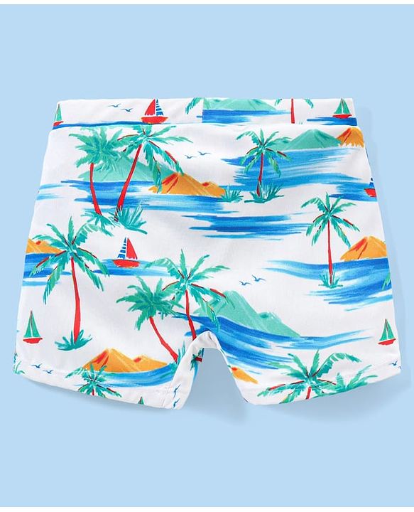 Babyhug Tropical Printed Swimming Trunk - White