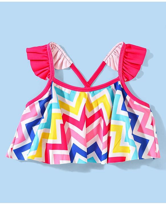 Babyhug Sleeveless Two Piece Swimsuit with Chevron Print - Multicolour