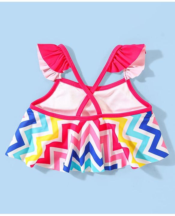 Babyhug Sleeveless Two Piece Swimsuit with Chevron Print - Multicolour