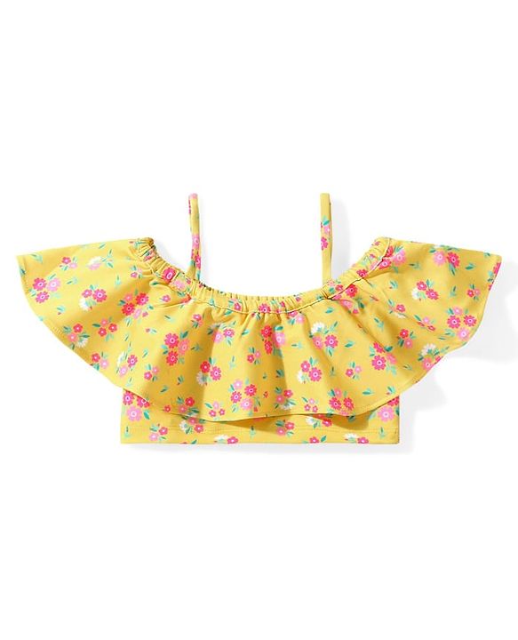 Babyhug Cold Shoulder Sleeves  Two Piece Swim Suit with Floral Print - Yellow