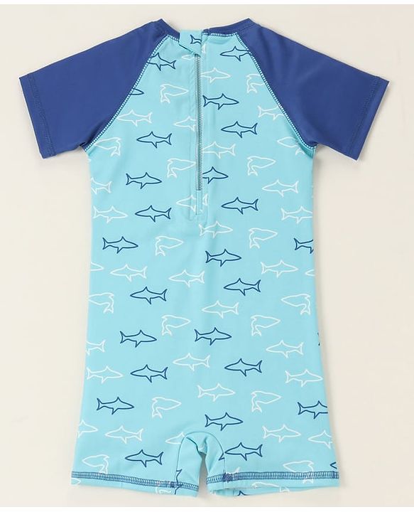 Babyhug Half Sleeves Legged Swimsuit Star Fish Print -  Blue
