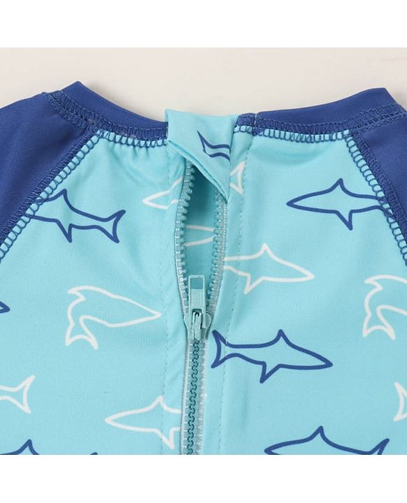 Babyhug Half Sleeves Legged Swimsuit Star Fish Print -  Blue