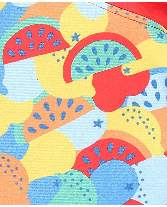 Babyhug Half Sleeves Legged Swimsuit Fruit Print -  Multicolour