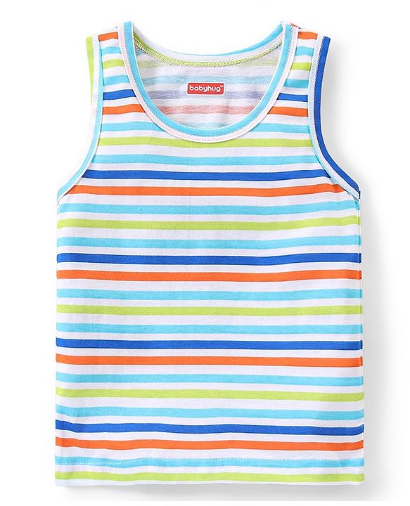 Babyhug 100% Cotton Knit Sleeveless Striped Sando & Shorts Set - Multicolour
