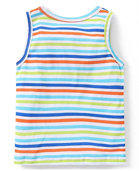 Babyhug 100% Cotton Knit Sleeveless Striped Sando & Shorts Set - Multicolour