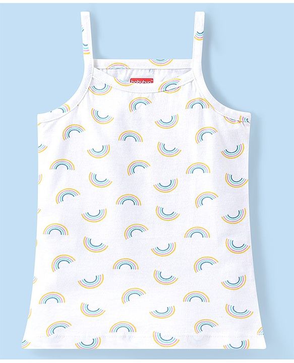 Babyhug 100% Cotton Sleeveless Slips With Floral & Rainbow Print Pack Of 3 - White Pink & Navy Blue