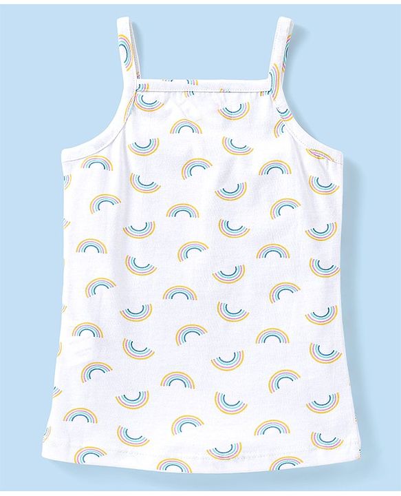 Babyhug 100% Cotton Sleeveless Slips With Floral & Rainbow Print Pack Of 3 - White Pink & Navy Blue