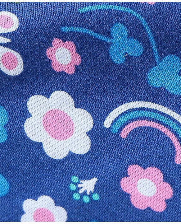 Babyhug 100% Cotton Sleeveless Slips With Floral & Rainbow Print Pack Of 3 - White Pink & Navy Blue