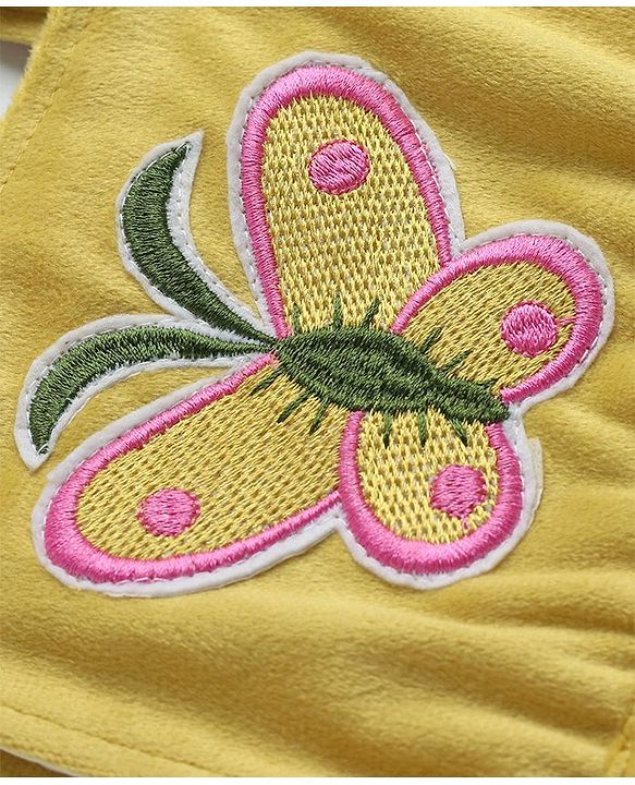 Babyhug Cotton Woven Frock with Half Sleeves Inner Tee with Butterfly Embroidered - Yellow