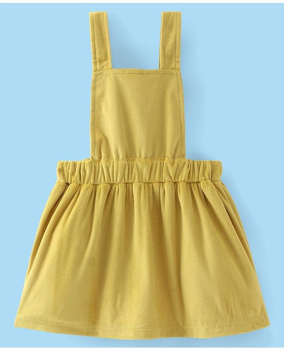 Babyhug Cotton Woven Frock with Half Sleeves Inner Tee with Butterfly Embroidered - Yellow