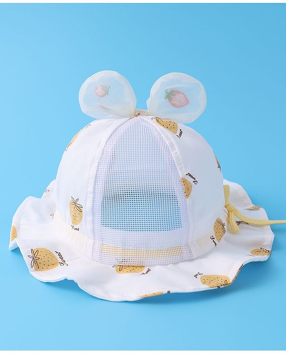 Babyhug Bucket Hat Strawberry Print - Light Yellow