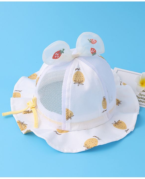 Babyhug Bucket Hat Strawberry Print - Light Yellow