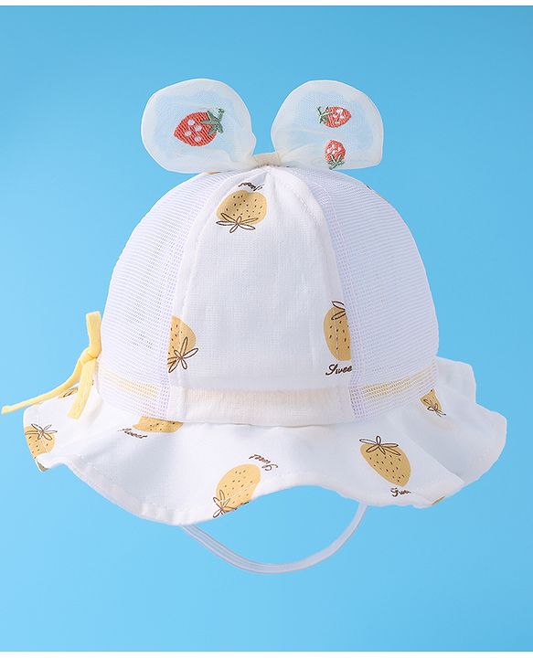 Babyhug Bucket Hat Strawberry Print - Light Yellow