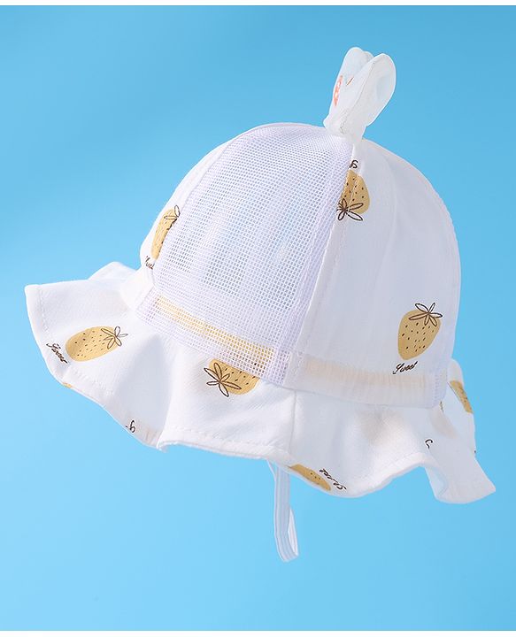 Babyhug Bucket Hat Strawberry Print - Light Yellow