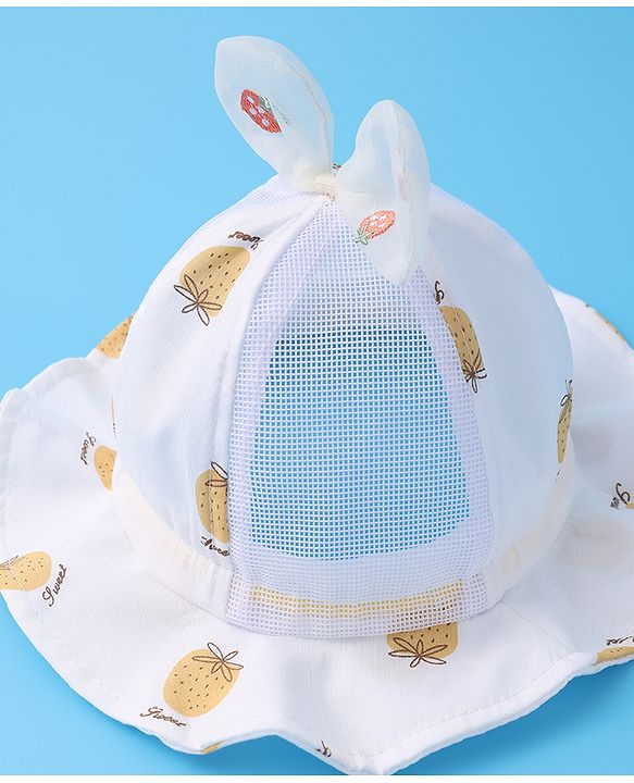 Babyhug Bucket Hat Strawberry Print - Light Yellow