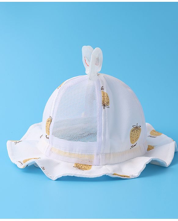Babyhug Bucket Hat Strawberry Print - Light Yellow