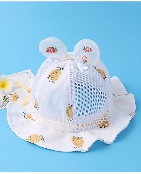 Babyhug Bucket Hat Strawberry Print - Light Yellow