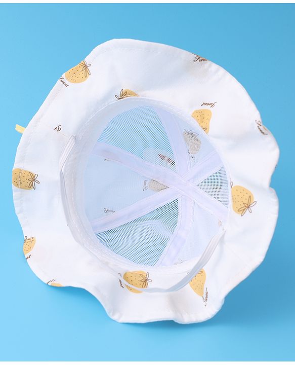 Babyhug Bucket Hat Strawberry Print - Light Yellow
