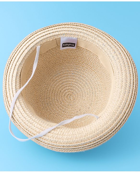 Babyhug Straw Hat With cat Applique and Hand Bag - Beige