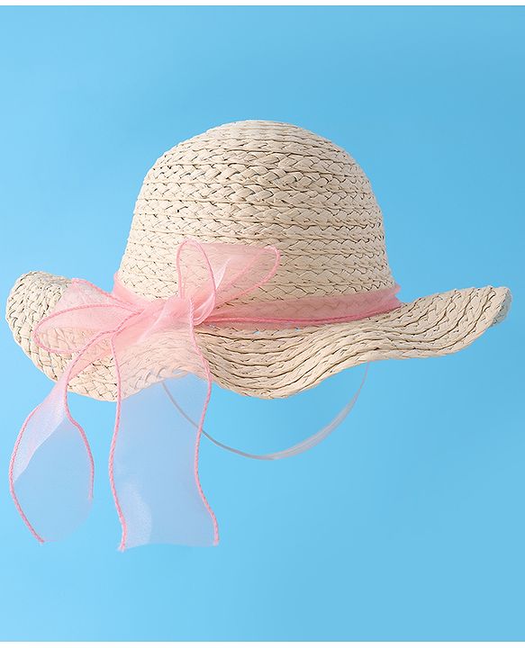 Babyhug Straw Hat with Bow -Beige