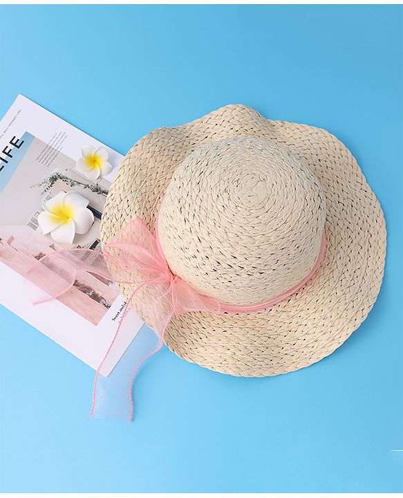 Babyhug Straw Hat with Bow -Beige