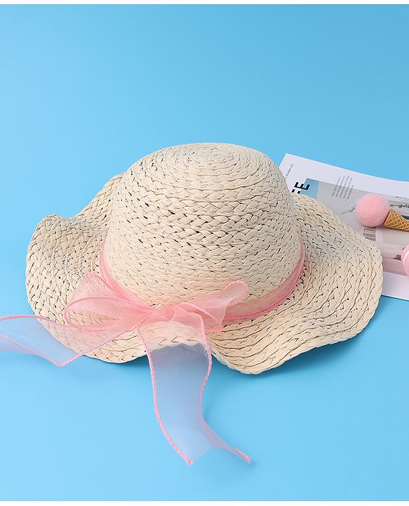 Babyhug Straw Hat with Bow -Beige