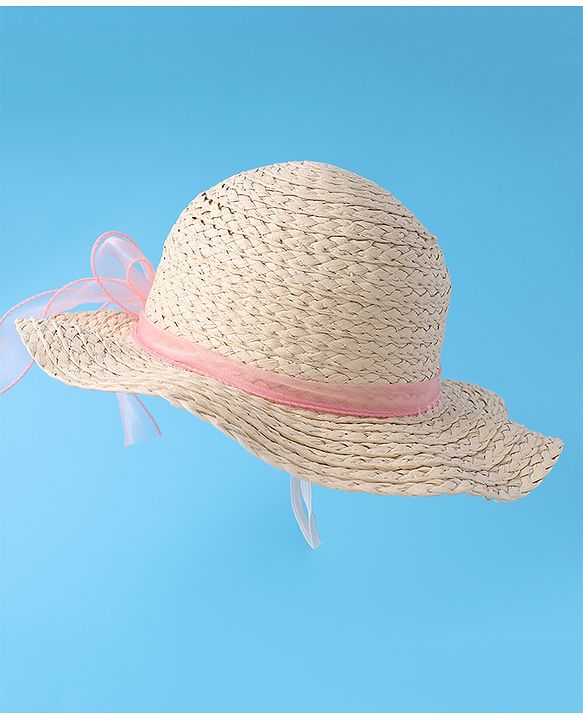 Babyhug Straw Hat with Bow -Beige