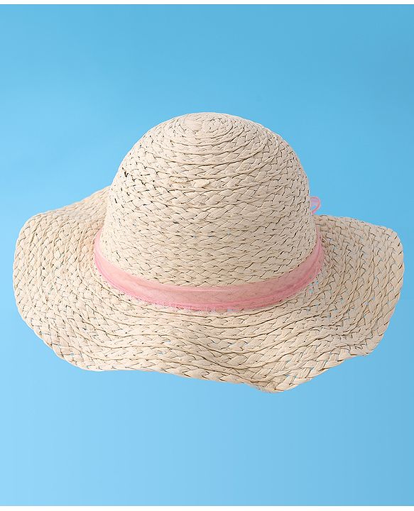 Babyhug Straw Hat with Bow -Beige