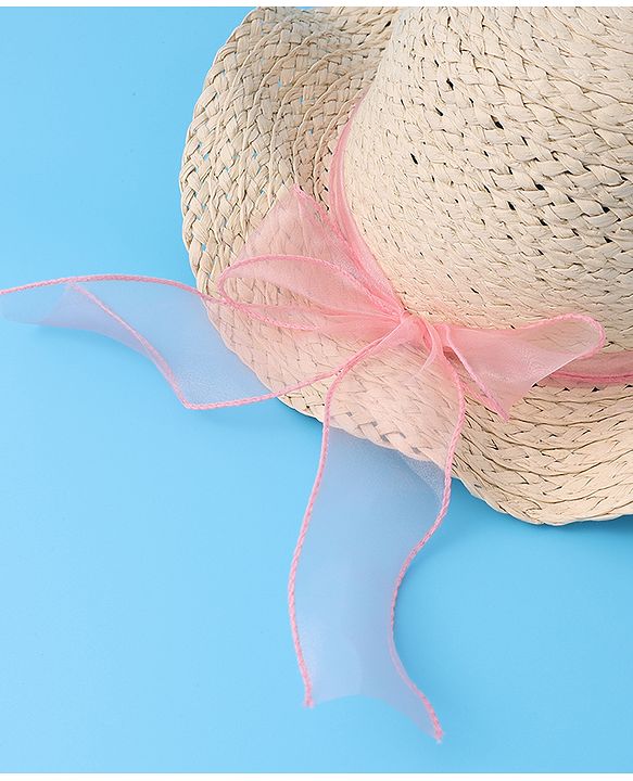 Babyhug Straw Hat with Bow -Beige