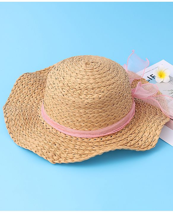 Babyhug Straw Hat with Bow -Brown
