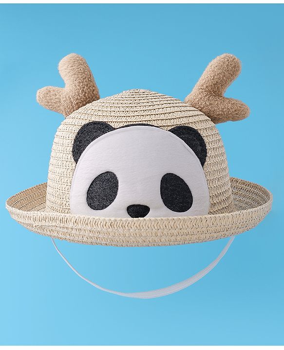 Babyhug Straw Hat with Panda Patch -Cream