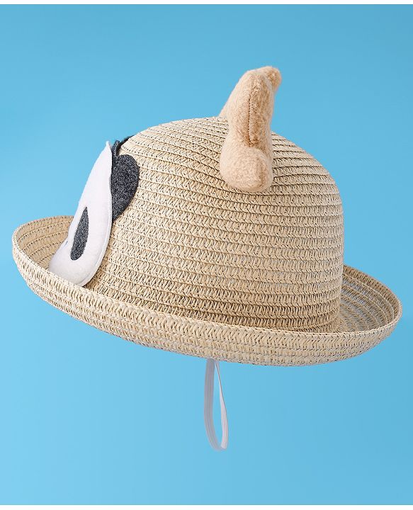 Babyhug Straw Hat with Panda Patch -Cream
