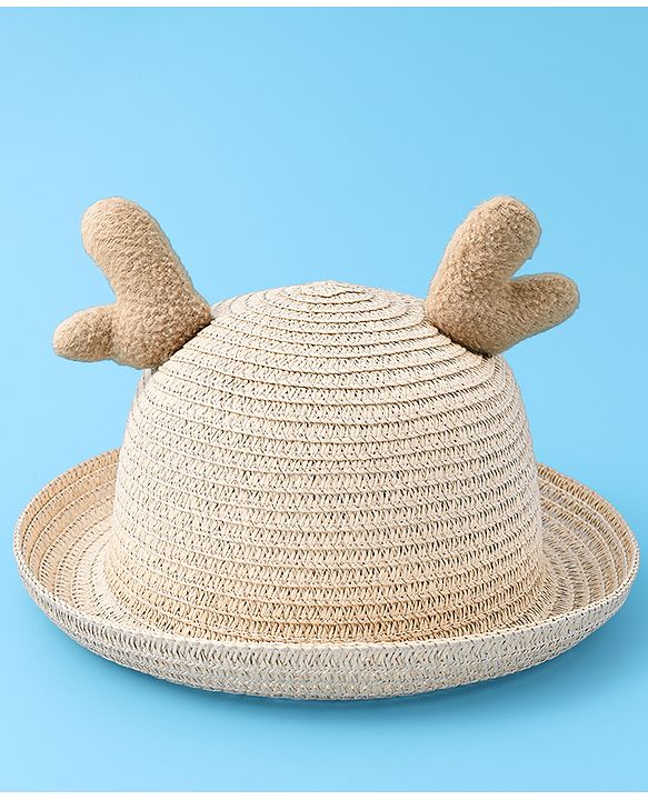 Babyhug Straw Hat with Panda Patch -Cream