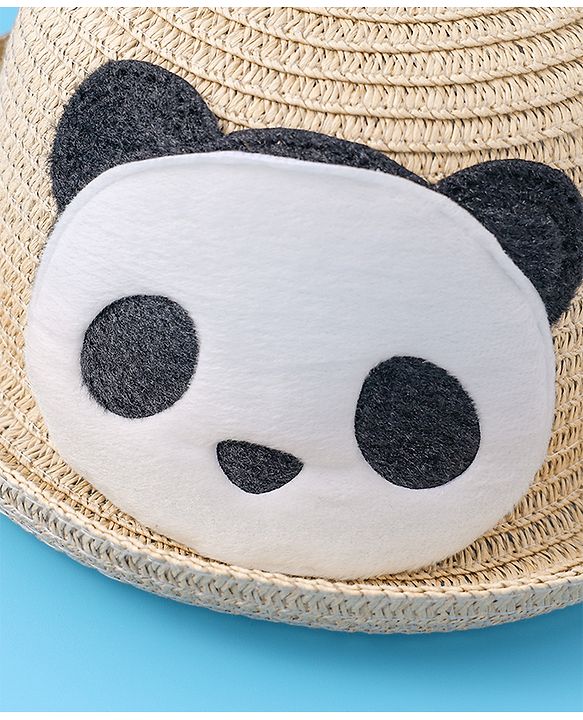 Babyhug Straw Hat with Panda Patch -Cream