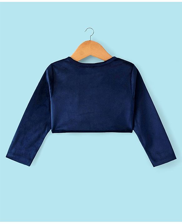 Babyhug Woven Frock with Three Fourth Sleeves Jacket Floral Applique - Navy Blue