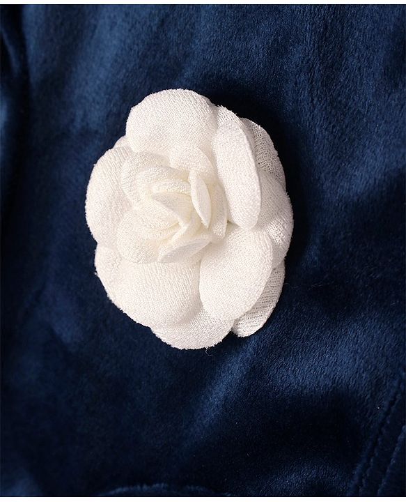 Babyhug Woven Frock with Three Fourth Sleeves Jacket Floral Applique - Navy Blue