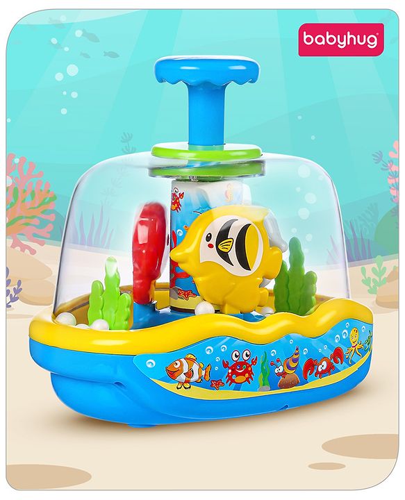 Babyhug Premium Press & Play Top Spinner Toy  Magic Fish themed Rotating Toy for Babies & Toddlers - Multicolor